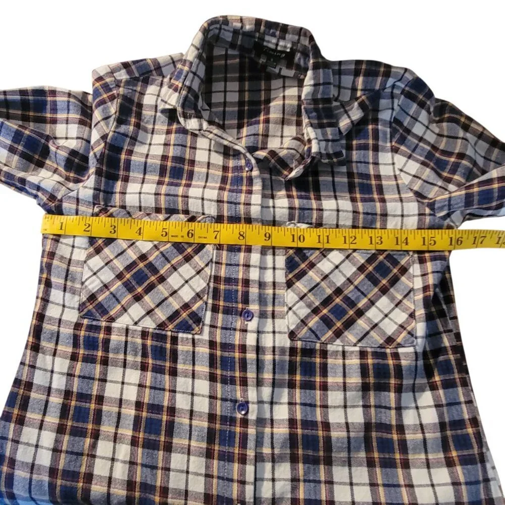 Y2K 100% Cotton Plaid Button Front Long Sleeve Flannel Shirt Women's S - Picture 8 of 11